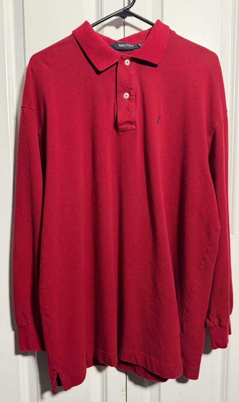 Nautica Men's XXL Long Sleeve Red Polo Shirt 100% Cotton Classic Fit Essential